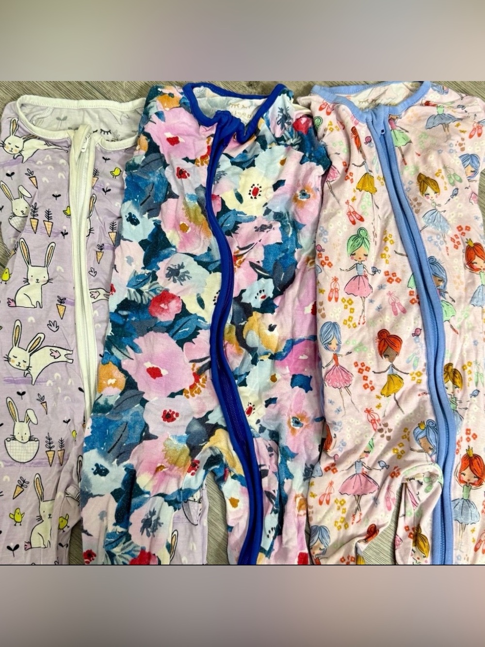 Little Sleepies 6 to 12 months bundle of 3 bamboo zippy